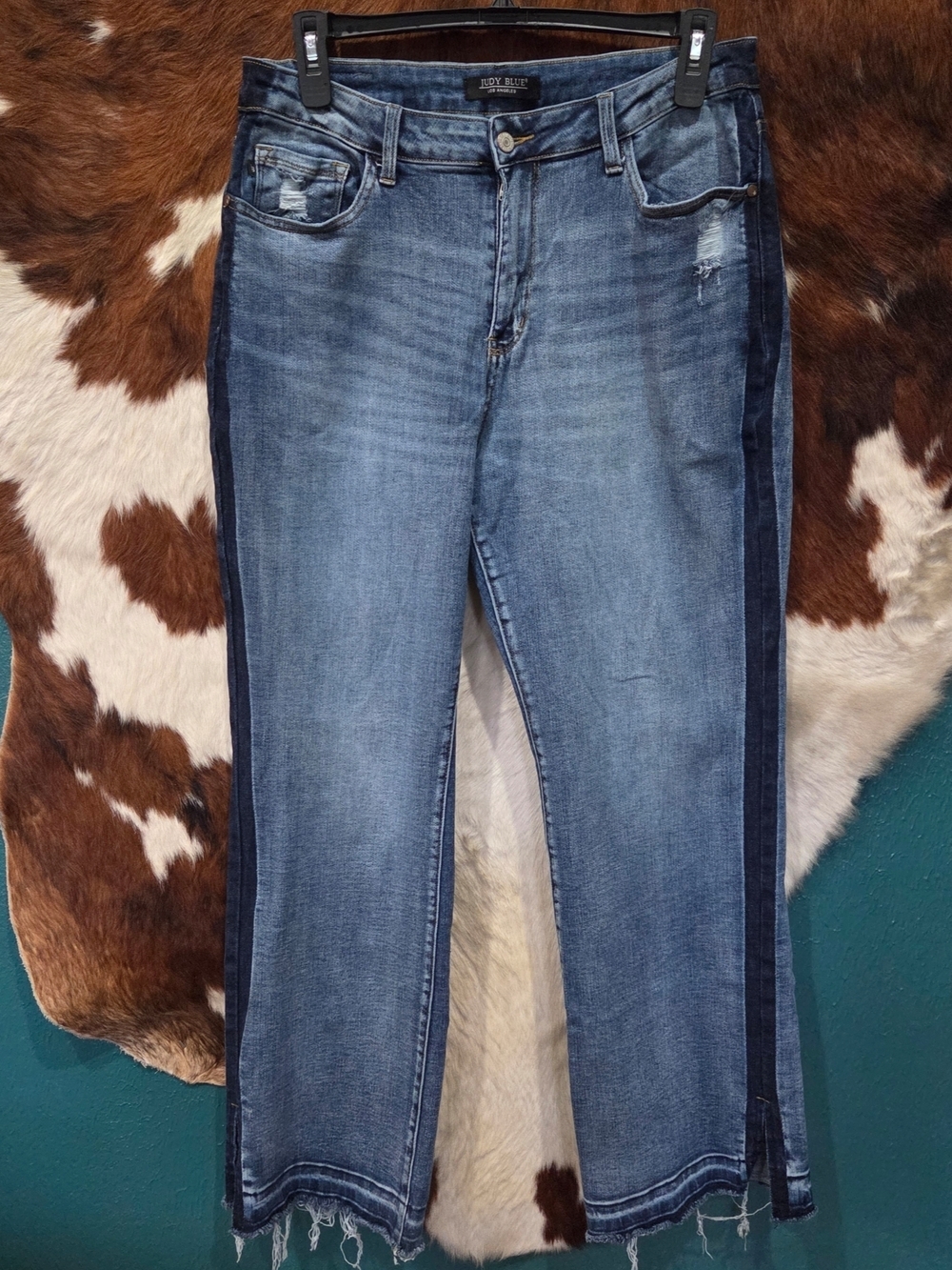 Judy Blue Indigo Blue Straight-Leg Jeans with Dark Side Stripe